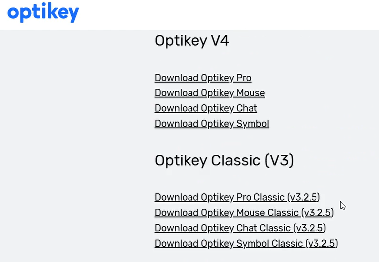 OptiKey Versions Page
