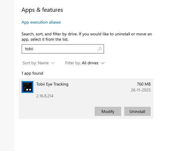 Tobii in Apps
