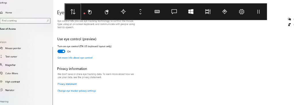 Windows Eye Control settings