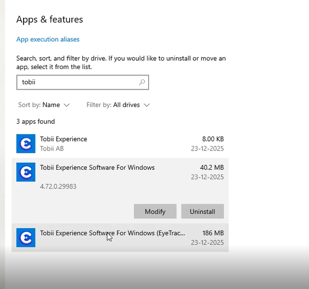 Tobii Apps Installed